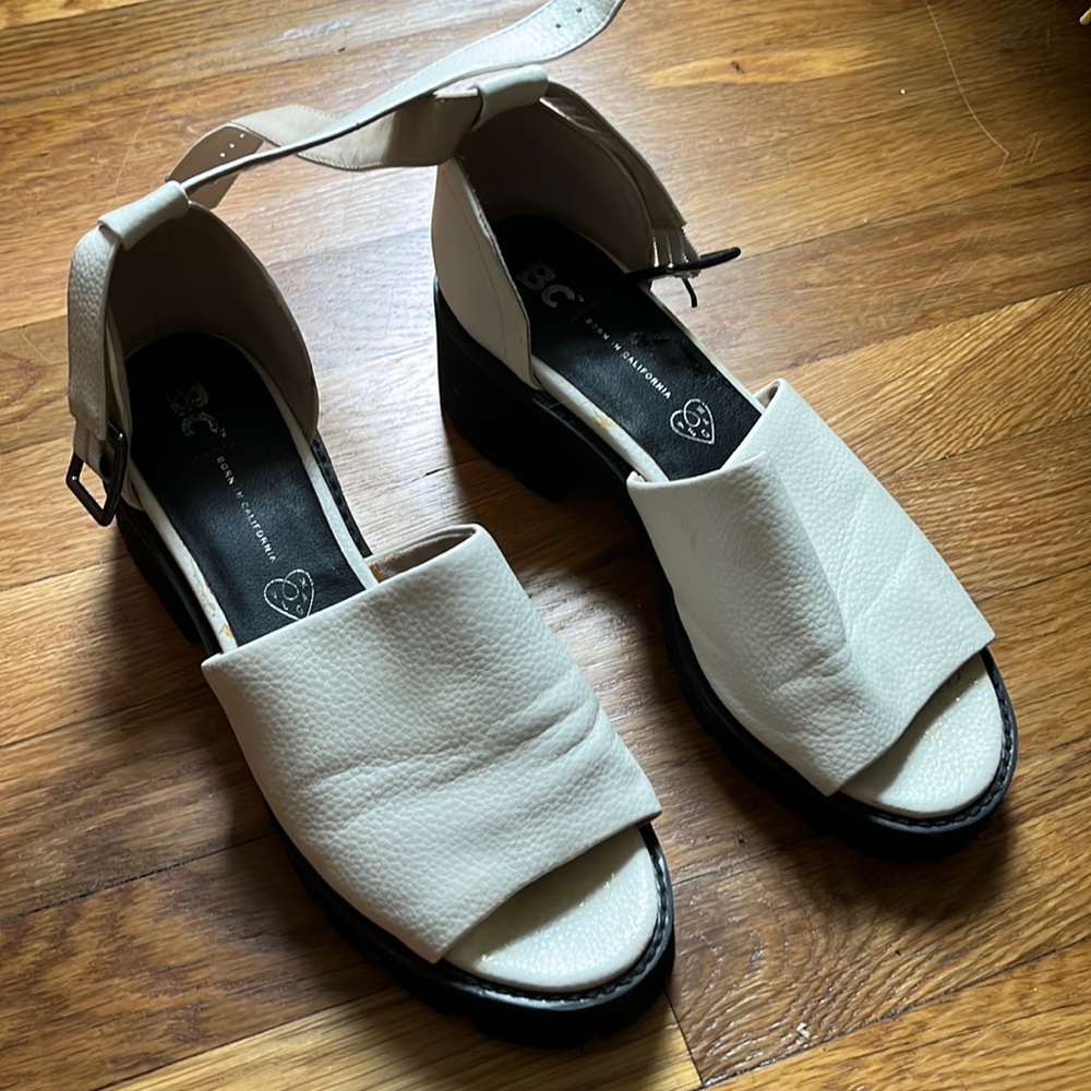 Vegan white leather heeled sandals